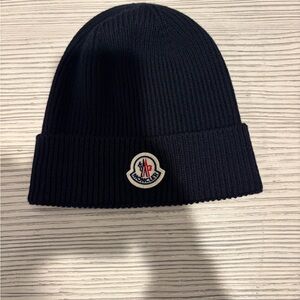 Moncler Navy Ribbed Knit Beanie
